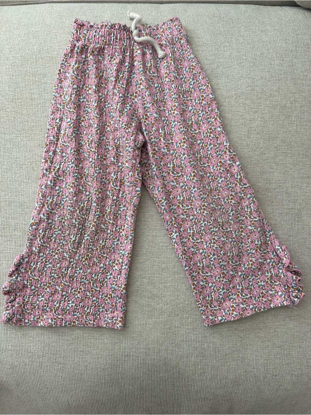 Zara Pink Floral Drawstring Wide-Leg Pants